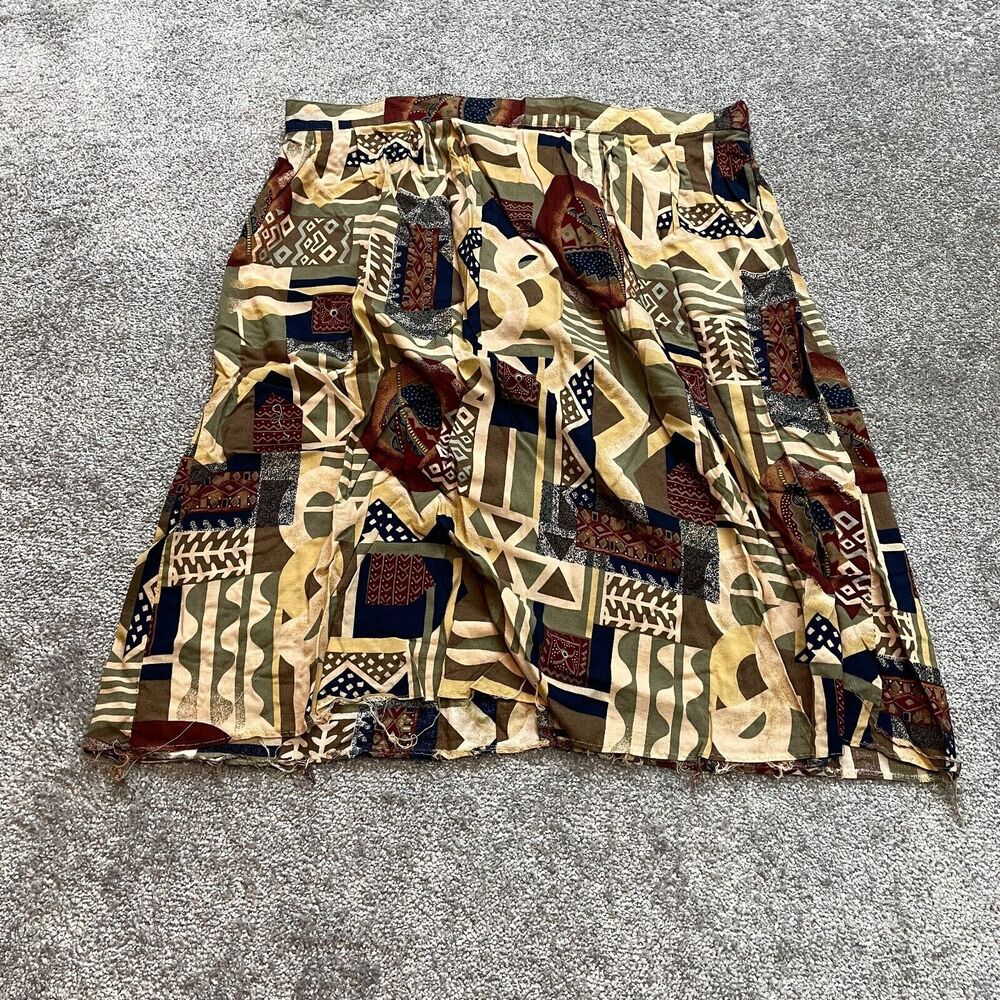 Sag Harbor Skirt Womens 3X Brown Tribal Rayon Knee Length A Line Cotton Vintage